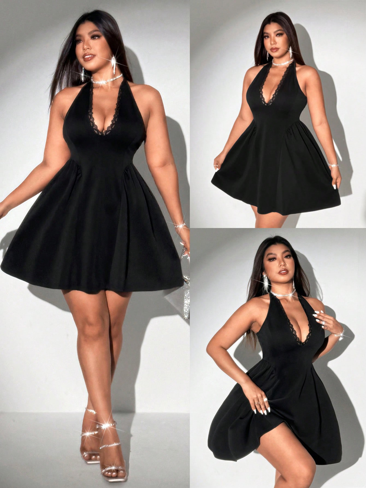 Maxi Dress Halter - Plus Size Dames Halter Zwarte Mini-jurk