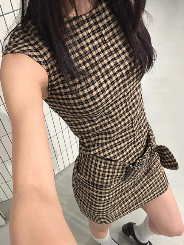Retro Koreaanse geruite afslan - Linen Dress Wrap recensie en prijs