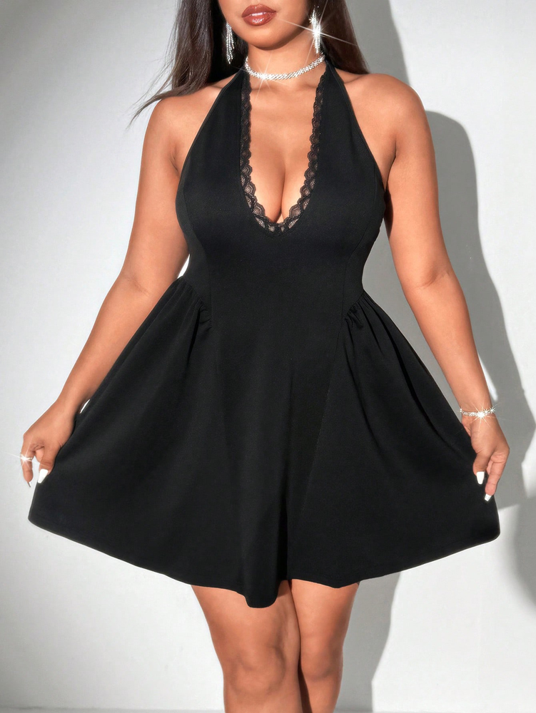 Plus Size Dames Halter Zwarte  - Maxi Dress Halter recensie en prijs